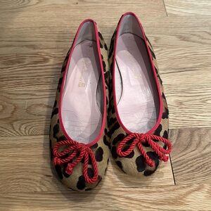 Pretty Ballerinas leopard print with red bow. Size 8.5